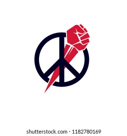 Vector illustration of clenched fist in the burning fire. Power and authority conceptual logo