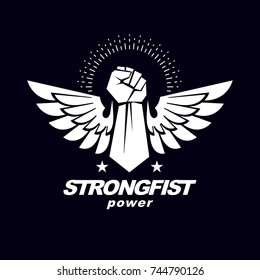 Vector illustration of a clenched fist raised up. Boxing club abstract emblem can be used as tattoo.