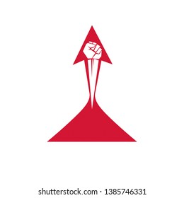 Vector illustration of clenched fist in the shape of arrow. Power and authority conceptual logo.