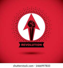 Vector illustration of clenched fist in the shape of arrow. Power and authority conceptual logo.