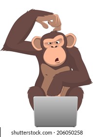 Vector Illustration, Clever Monkey At A Computer