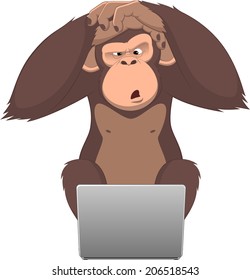 Vector illustration, Clever monkey at a computer