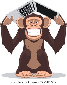 Vector illustration, Clever monkey at a computer