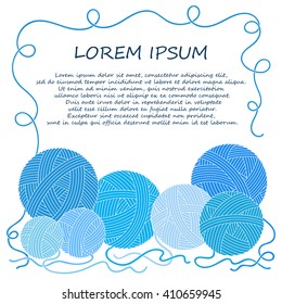 Vector illustration with clews.  Can be used us invitation card. Border with red clew. Hand made yarn background