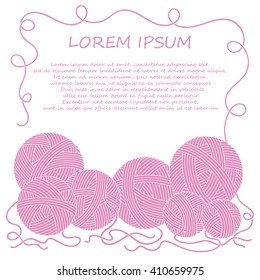 Vector illustration with clews.  Can be used us invitation card. Border with red clew. Hand made yarn background