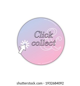 vector illustration click and collect store tag take away internet sales shop computer mouse pink blue graphic design art template