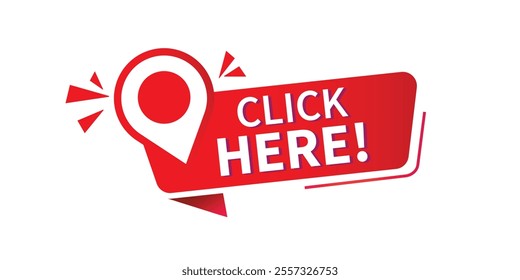 Vector Illustration - "Click Here" Icon on Transparent Background, Red Call-to-Action Image