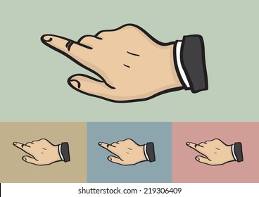 Vector illustration of a clicking hand gesture by a businessperson isolated on four different background colors