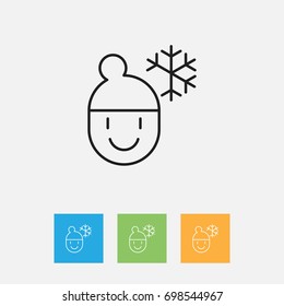 Vector Illustration Of Climate Symbol On Frosty Weather Outline. Premium Quality Isolated Boy In Winter Element In Trendy Flat Style.