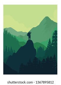 vector illustration climb the cool mountain forest