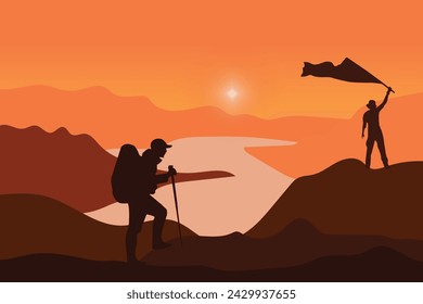 Vector illustration of a climber at dusk.