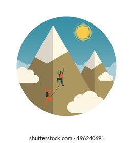 Vector illustration of climbers couple in the mountains.