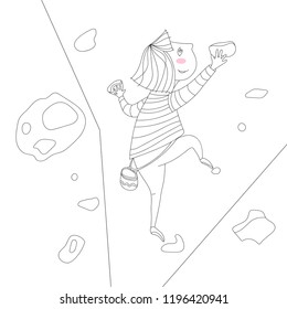 vector illustration of climbing little cute girl