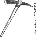 Vector illustration of a climbing mountain pick instrument tool. Vintage hand drawn engraving sketch style illustration.