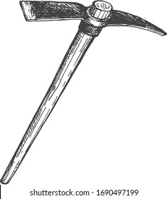 Vector illustration of a climbing mountain pick instrument tool. Vintage hand drawn engraving sketch style illustration.