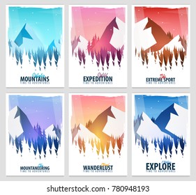 Vector illustration of Climbing, Trekking, Hiking, Mountaineering. Extreme sports, outdoor recreation, adventure in the mountains vacation