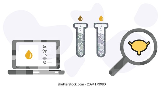 vector illustration of clinical urine tests with computer technology and flasks 