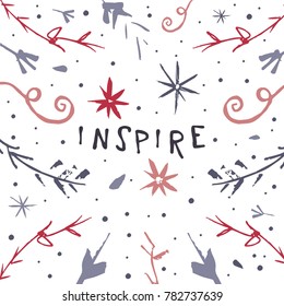 Vector illustration, clip art, editable, isolated. Inspire, sign and ornate background, boho style. Decor elements. Poster, t-shirt, textile, print, card.