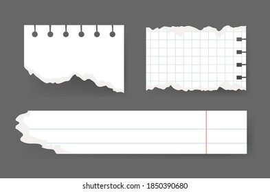 Vector Illustration Clip Art Scraps Papers. Set of Notebook Pieces. Torn Page Isolated Objects