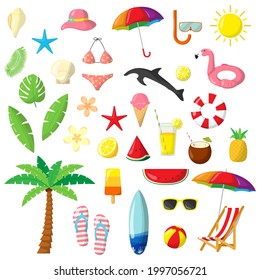 vector illustration of clip art for summertime, hello summer