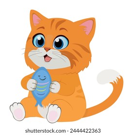 Vector illustration, Clipart of a cute red cat with a toy