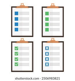 Ilustración vectorial del Portapapeles con el ícono de la lista de verificación. Lista de verificación de tareas completas, lista de tareas pendientes, Encuesta, conceptos de examen. La mejor calidad. Ilustración plana del Portapapeles con el icono de la lista de comprobación para el Web.