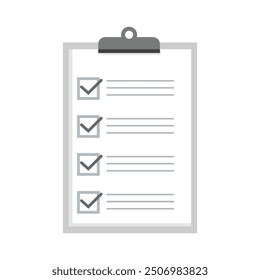 Vector illustration of clipboard with checklist icon. Checklist complete tasks, to-do list, survey, exam concepts. Best quality. Flat illustration of clipboard with checklist icon for web.
