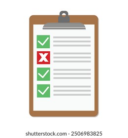 Vector illustration of clipboard with checklist icon. Checklist complete tasks, to-do list, survey, exam concepts. Best quality. Flat illustration of clipboard with checklist icon for web.