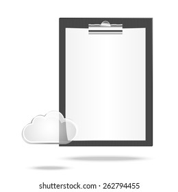 Vector illustration of a clipboard, cloud and checklist. Vector illustration for posters, banners and templates