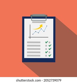 Vector illustration of a clipboard with line chart isolated on the background