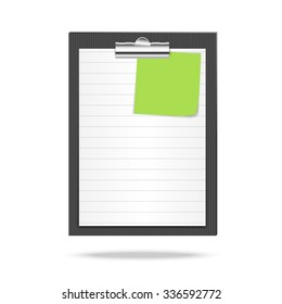 Vector illustration of clipboard, lined leaf of paper and note paper. Vector illustration for posters, banners and templates