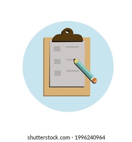 Portapapeles de ilustración de vector con páginas de bloc de notas e icono de lápiz