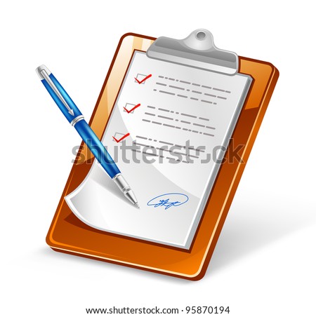 Vector illustration of clipboard with pen on white background