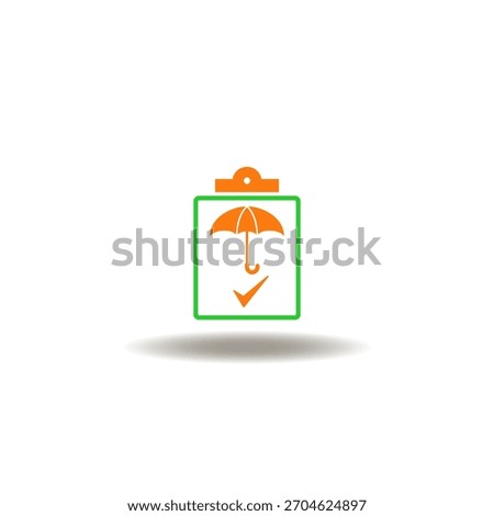 Vector illustration of clipboard with umbrella and check mark. Symbol of premium policy insurance.