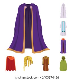 Vector illustration of cloak and clothes icon. Collection of cloak and garment stock vector illustration.