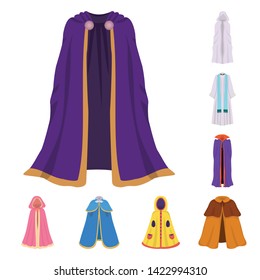 Vector illustration of cloak and clothes icon. Set of cloak and garment vector icon for stock.