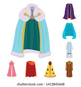 Vector illustration of cloak and clothes sign. Collection of cloak and garment stock vector illustration.