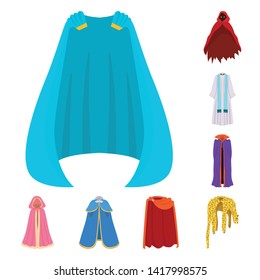 Vector illustration of cloak and clothes symbol. Set of cloak and garment stock vector illustration.