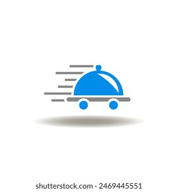 Ilustración vectorial de ruedas de cloche o bandeja de movimiento rápido. Icono de la entrega de alimentos. Símbolo del servicio de entrega de comida a domicilio en restaurantes.