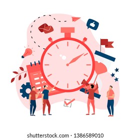 Vector illustration. Clock, calendar and hourglass. Concept of time management. with business icons	