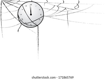 vector illustration of the clock entangled in spiderweb