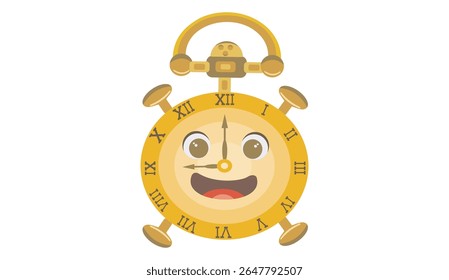 Vector illustration of a clock face with a happy expression
