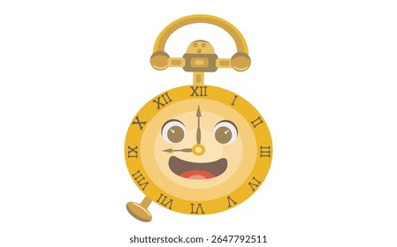 Vector illustration of a clock face with a happy expression