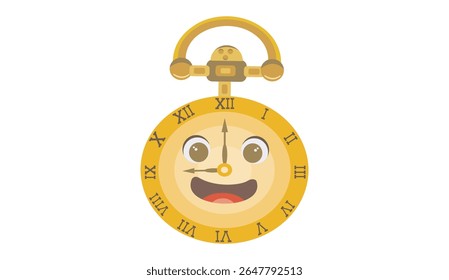 Vector illustration of a clock face with a happy expression