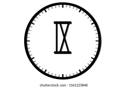 Vector illustration. The clock has 9 Roman numerals in the middle of the house.