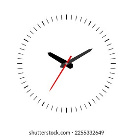 Vector illustration of clock icon, clock with needle but without frame on white background