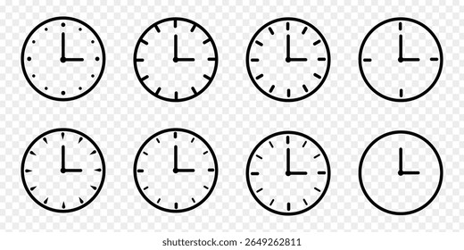 Vector illustration of Clock icon set isolated on transparent background
