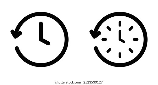 Vektorgrafik von Uhrensymbolen mit Pfeilen, die Zeit, Verlauf oder Zeitplanung symbolisieren. Bearbeitbarer Strich.