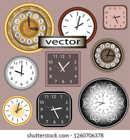 Vector illustration of a clock many pieces set of wall clockworks to measure time