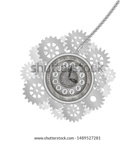 Vector illustration of a clock mechanism from details in a retro style, steampunk, vintage time decor